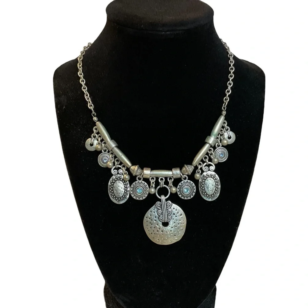 Silver Tone and Blue Rhinestone Metal 21